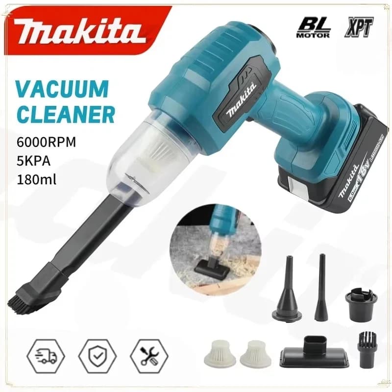 Makita Wireless - Aspirapolvere per auto caricato: doppia funzione portatile ad aspirazione forte (Blow/Suck) per auto e case 18 V