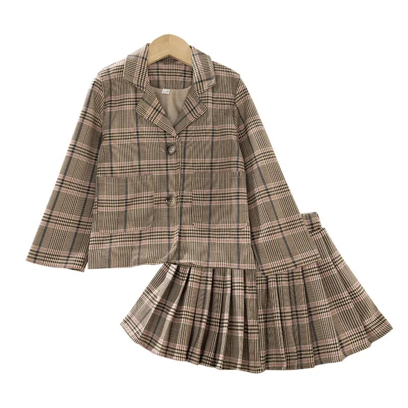 Abito da sposa per bambini alla moda per ragazze Tailleur pantalone formale per adolescenti Set blazer da 2 pezzi Set gonna giacca da sposa per bambini scozzese di marca