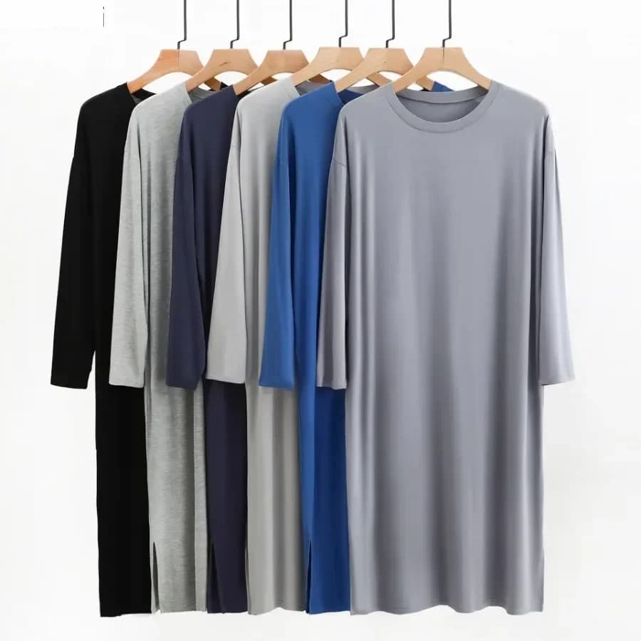 New Men's Bathrobe to Round Neck Long Sleeves, Medium Length to Knee, Soft and Comfortable in Modal, Men's Sweater Solid Color