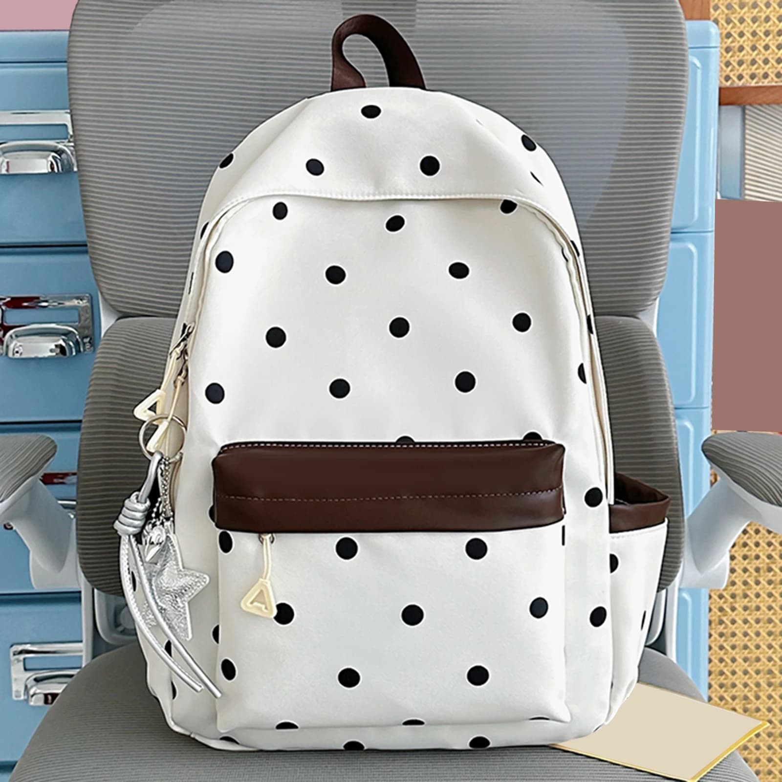 Polka Dot Aesthetic Preppy Backpack Kawaii Sweet Travel Casual Daypack Laptop Backpack for Elementary & Middle Girl