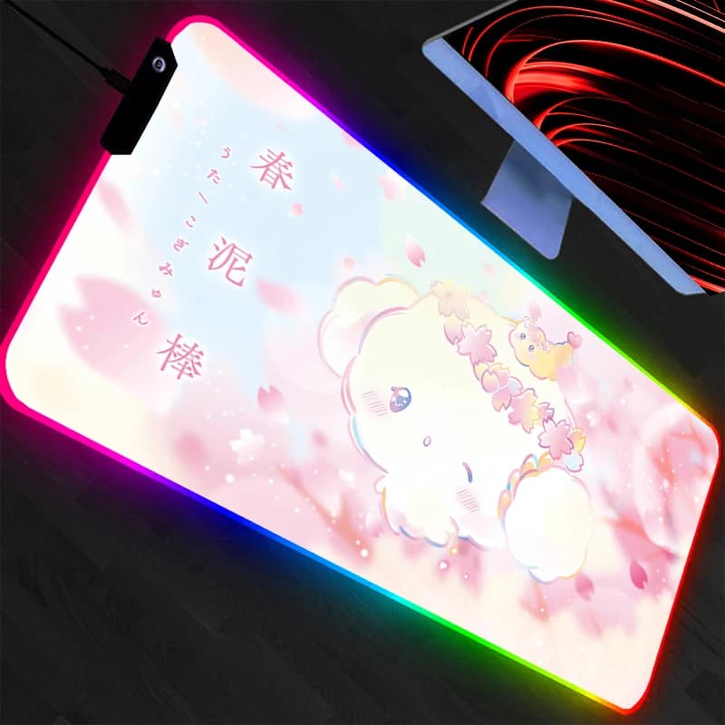 Tappetino per Mouse Cinnamoroll Grande RGB, Tappetino XXL per Tastiera PC e Laptop da Gaming, Mousepad LED con Bordo Retroilluminato Bianco, Tappetino da Tavolo in Gomma