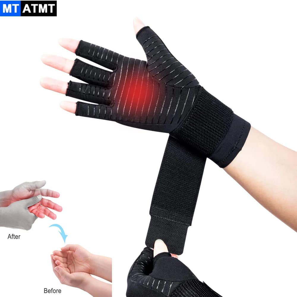 1 paio di guanti per artrite a compressione con cinturino, tunnel carpale, braccialetto terapeutico per alleviare il dolore articolare da donna e uomo