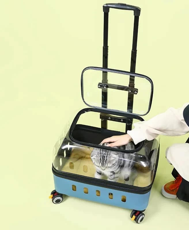 Wheeled Transparent Pet Travel Carrier - Backpack & Trolley 2-in-1, Breathable Cat Dog Cage, Trendy Flight Case