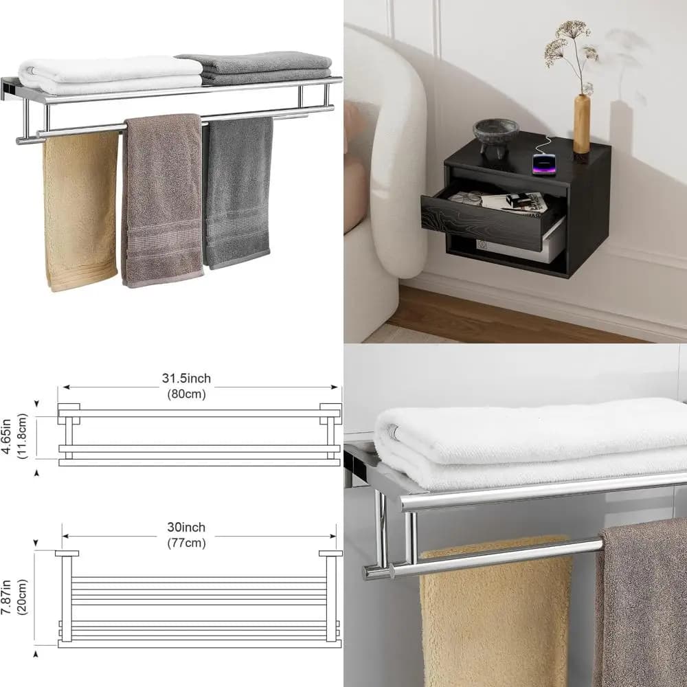 Portasciugamani moderno da parete in acciaio inossidabile, supporto a doppia barra da 32 pollici per bagno, compatibile con ripiano per doccia dell'hotel