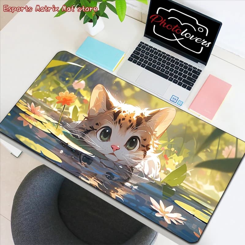 Tappetino per mouse con gattino carino in colori pastello, motivo da sogno, antiscivolo, impermeabile, per computer e ufficio