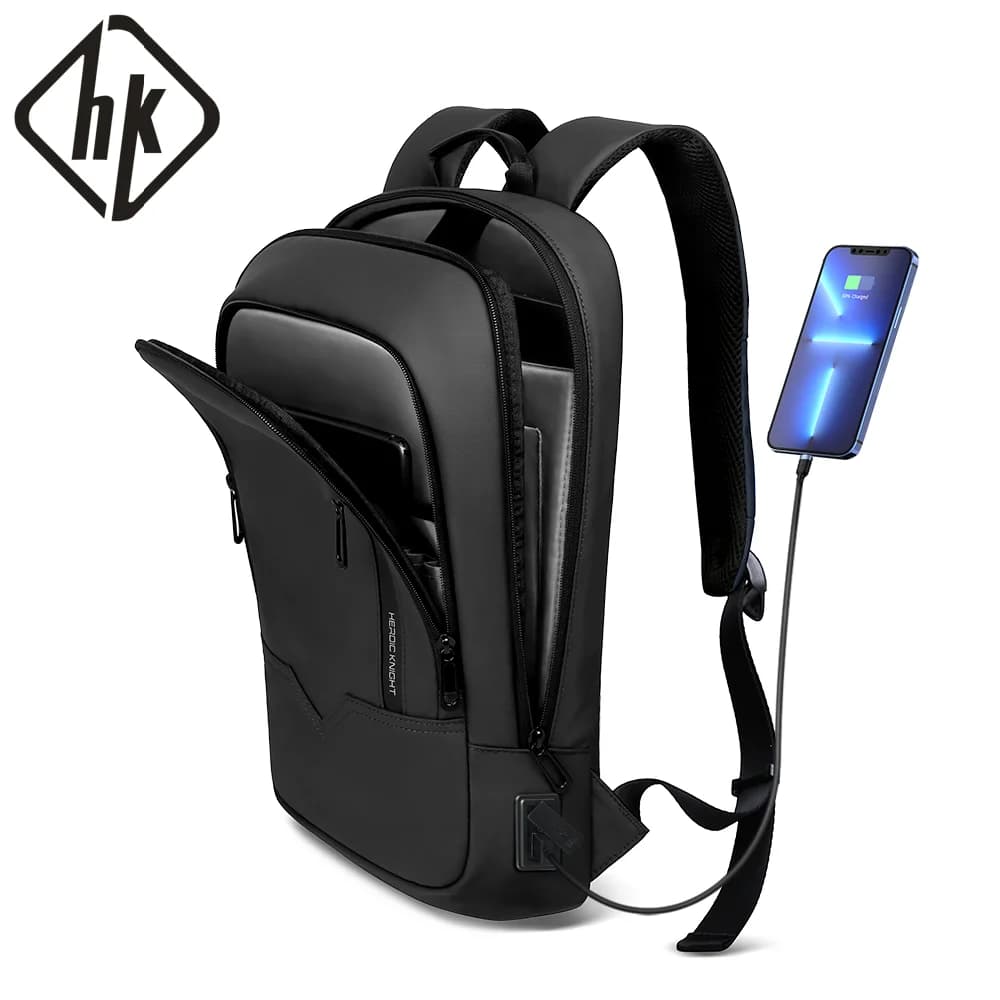 Slim Work Backpack HK for Men 17.3 inch laptop bag with USB port Light school bag Waterproof travel backpacks for work