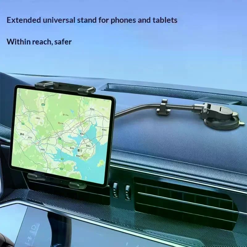 Supporto per tablet da cruscotto per auto, con ventosa e morsetto grande per tutti i dispositivi tablet e telefono da 5 a 15 pollici