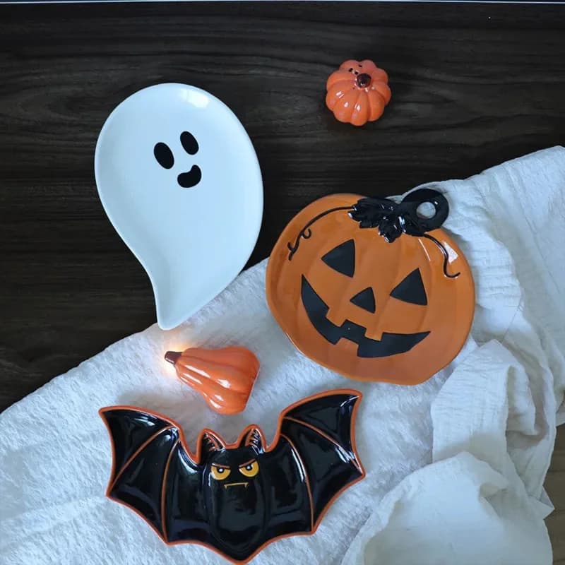 Decorazione per feste di Halloween scuri Prop Piatto in ceramica fantasma zucca pipistrello Insalata di frutta Vassoio portaoggetti di frutta secca Torta da dessert Piatto alimentare