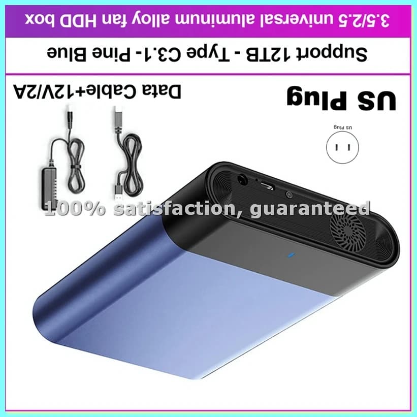 Box esterno per HDD/SSD da 2.5/3.5 pollici USB 3.1 con ventola integrata, 5 Gbps, 12 TB, Spina USA - ABFT