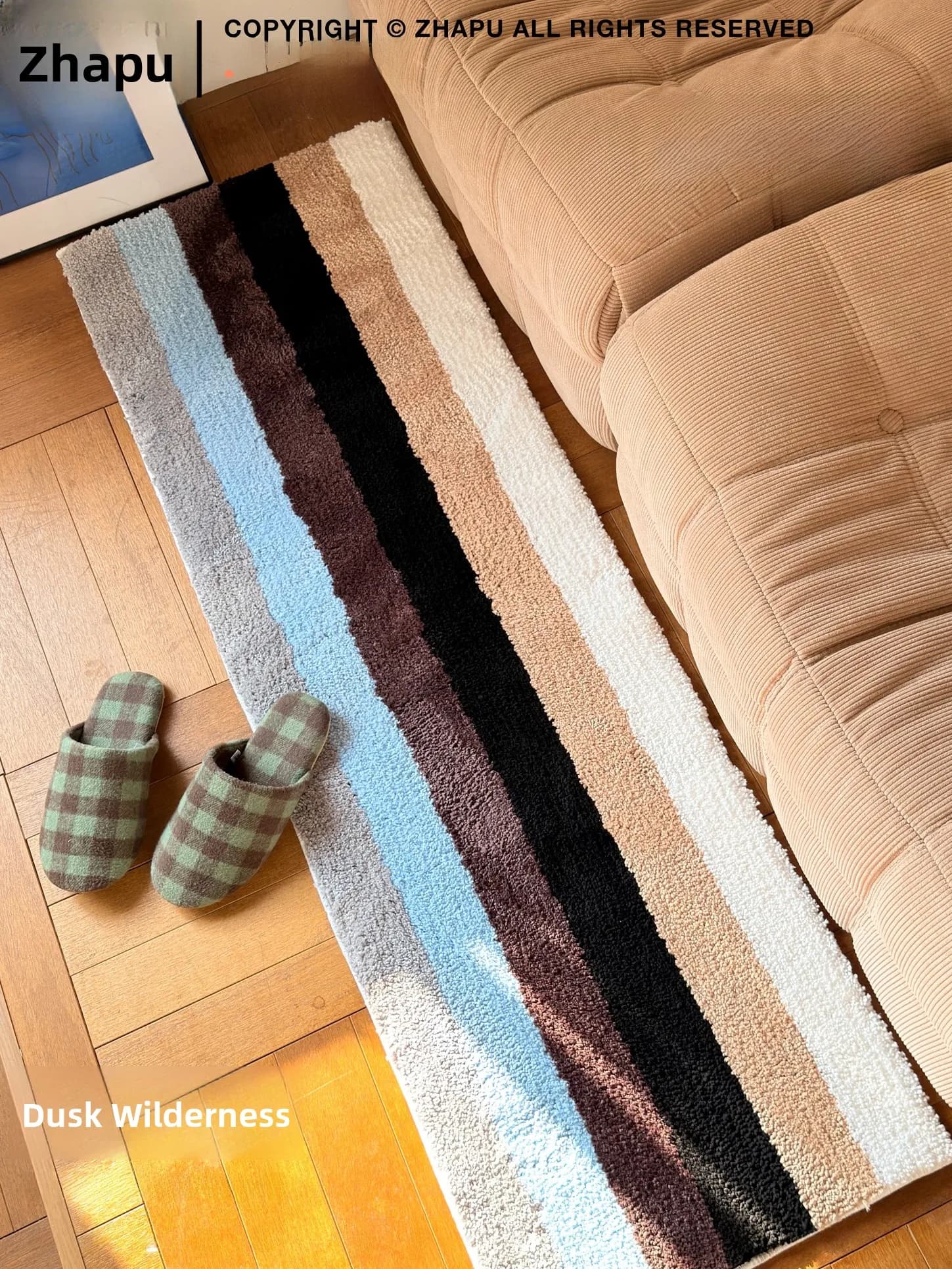 Nordic Style Stripe Carpet Anti-Slip a Grade Living Room Bedroom Home Use Polyester Fiber Long Rectangle Rug Non-Slip Mat