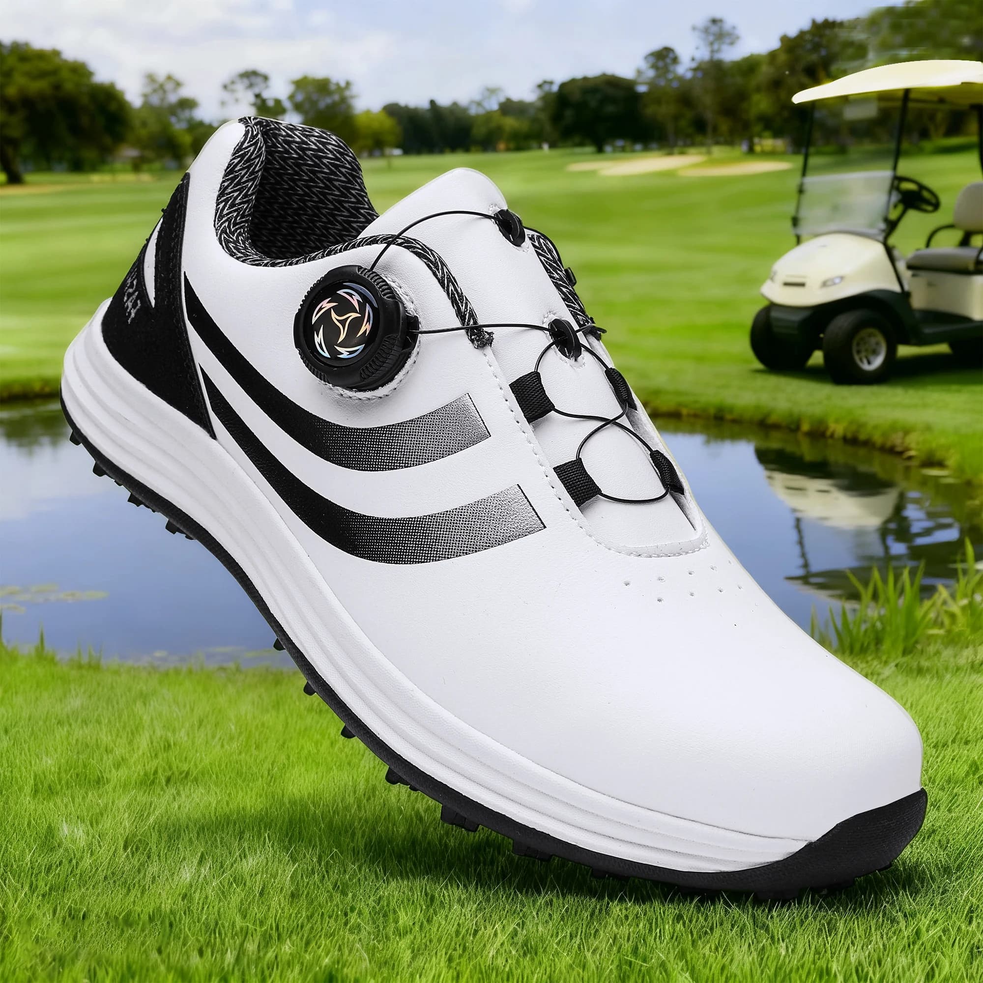Scarpe da golf per sport all'aria aperta per il tempo libero, scarpe da trekking, da viaggio e da passeggio antiscivolo per uomo e donna alla moda, bianche 9