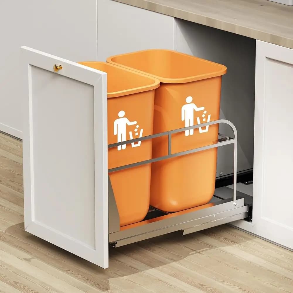 Cestino per Rifiuti Estraibile Doppio Sottolavello, Kit Cestino Scorrevole Resistente per Cucina, Lavello, Dispensa - Cestino Non Incluso, Richiesto