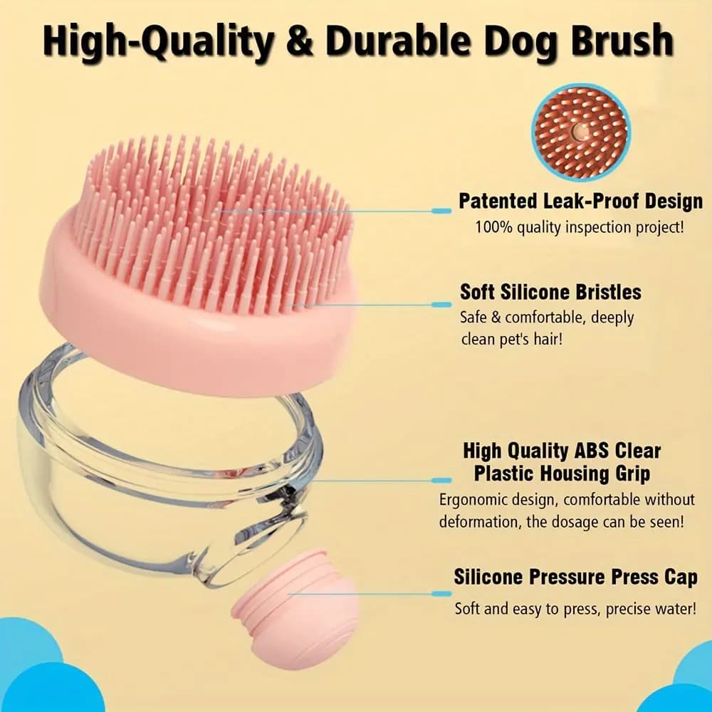 Spazzola da Bagno per Cani con Setole in Silicone, Dispenser di Sapone in Plastica, Spazzola per Toelettatura con Funzione Massaggio per Cani a Pelo Lungo