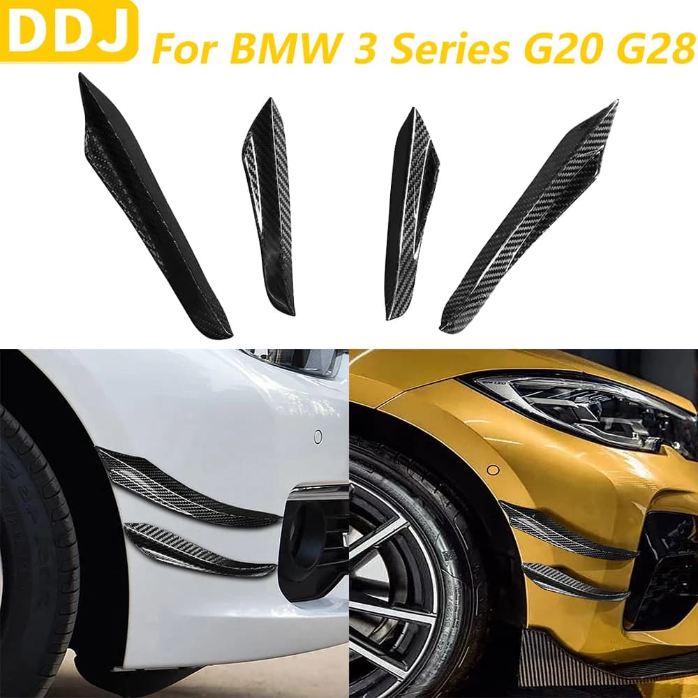 For BMW Series 3 G20 G28 2019-2022 Real Carbon Fiber Buckle Bumper Front Spoiler Lateral Air Knife Trim Cover Panel Car Accessories