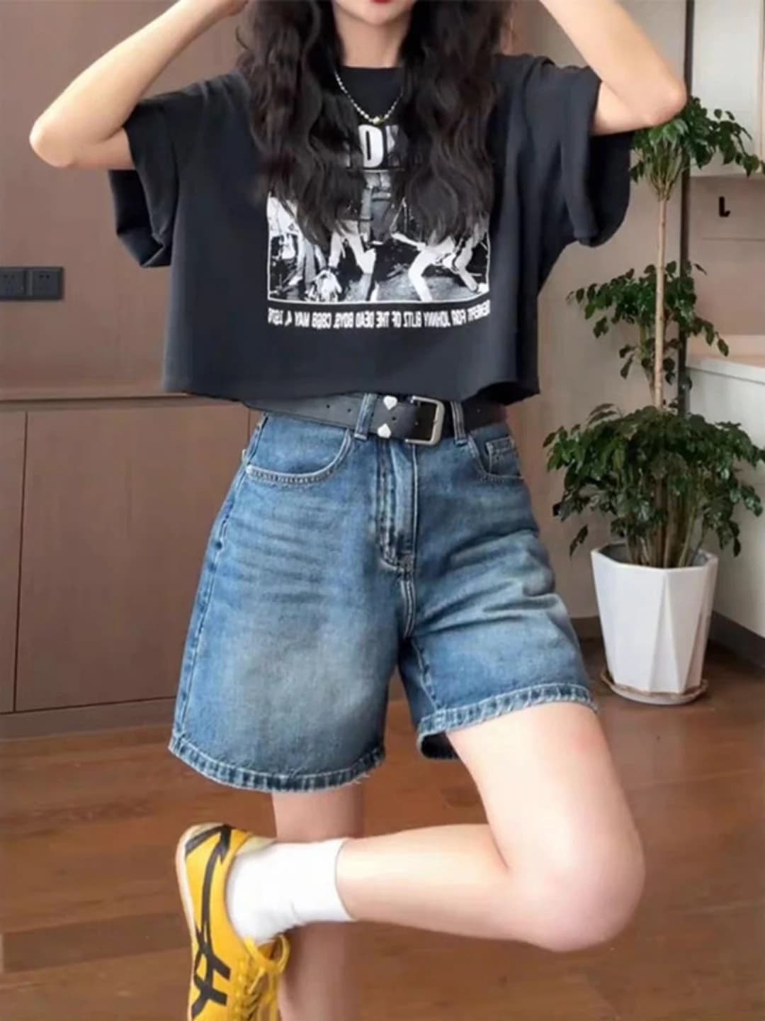 Retro Blue A-Line Denim Shorts Women's Summer plus Size Loose High Waist Slimming Straight Leg Wide Leg Hot Pants