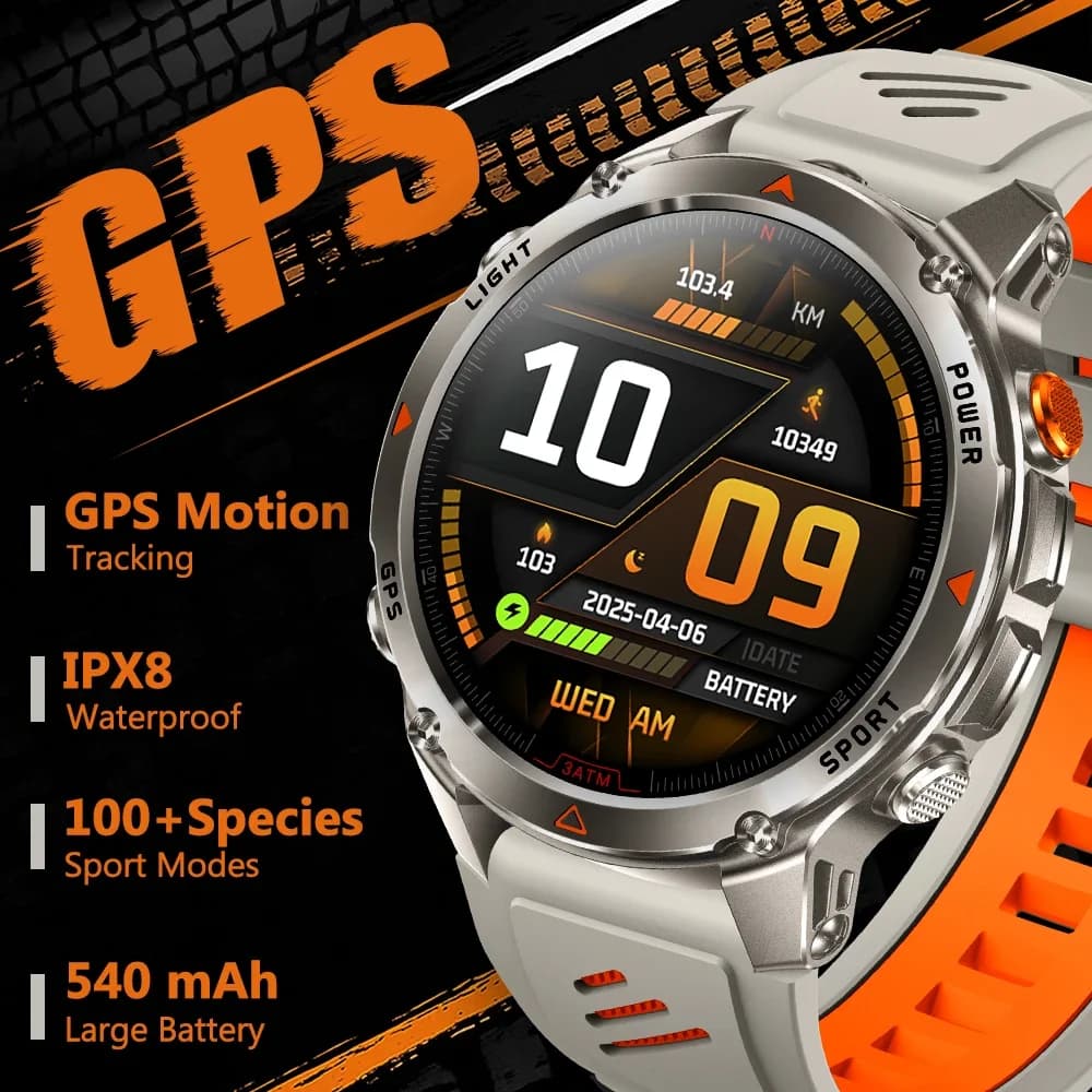 2025 Nuovo Sport Astuto Della Vigilanza GPS 1.46 "HD Torcia A LED 540 MAH Uomini 100+ Sport 3ATM Bussola Impermeabile Chiamata Senza Fili Smartwatch