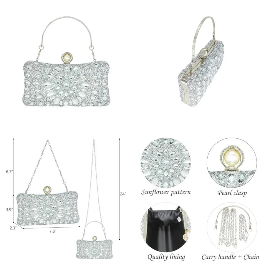 MAIRLOM Rhinestone Clutch Purses for Women Evening Wedding Formal - Pearl Clasp Handbag Crystal Gemstone Bag for Party Prom
