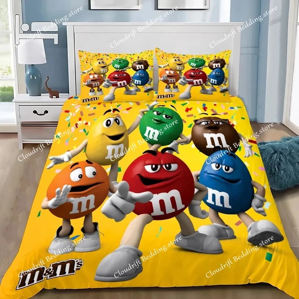 Exquisite 3D M&M Wallpaper Chocolate Digital Printing Bedding Set Duvet Cover Comforter Bed Adult Girls Boys Gift