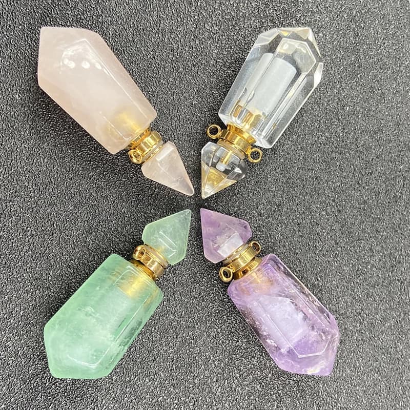 1PC 13x45mm Natural Stone Fragrant Water Bottle Pendant Necklace Women's Hexagonal Amethyst Fluorite Crystal Diffuser Jewelry