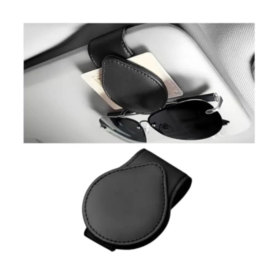 Supporto per Occhiali da Sole per Visiera Auto, Clip Magnetica in Pelle per Occhiali e Porta Biglietti, Compatibile con la Maggior Parte delle Auto