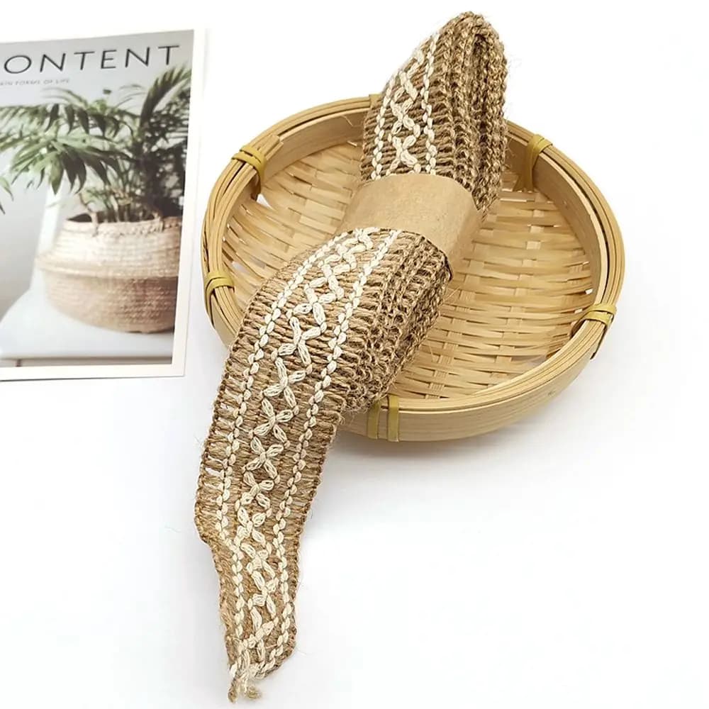 Flower Pattern 2M Woven Gift Wrapping DIY Scrapbook Home Ornament Lace Wedding Party Supplies Burlap Roll Jute Ribbon Hemp Rope