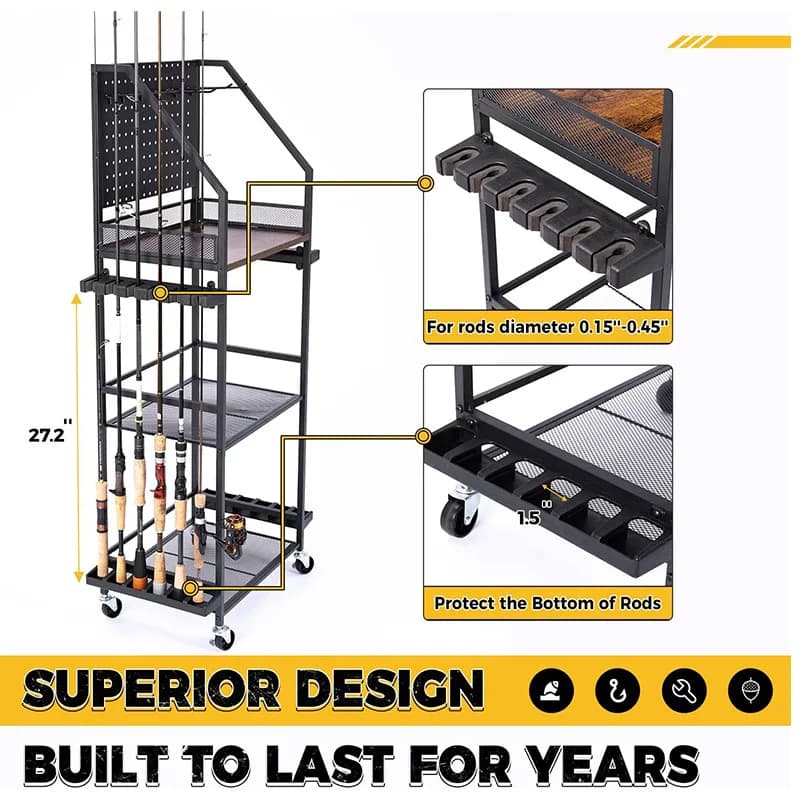 Multifunctional Fishing Rod Storage Rack Multi-layer Storage Rack Tool Fishing Tackle Box Reel Storage Fisherman Storages Cart