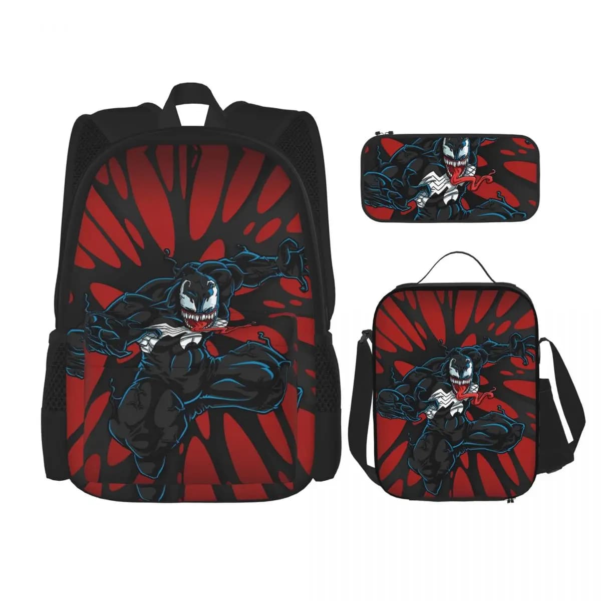 3pecs/set Venom Backpack for Teenage High-capacity Superhero Antihero Laptop Daypack Lunch bag Pencil Case