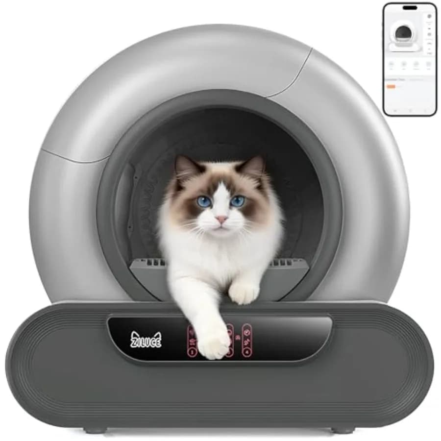 Lettiera Automatica per Gatti con Controllo Tramite App, 65L, Robot Autopulente Grigio per Gatti Multipli, Doppi Sensori di Sicurezza, Intelligente