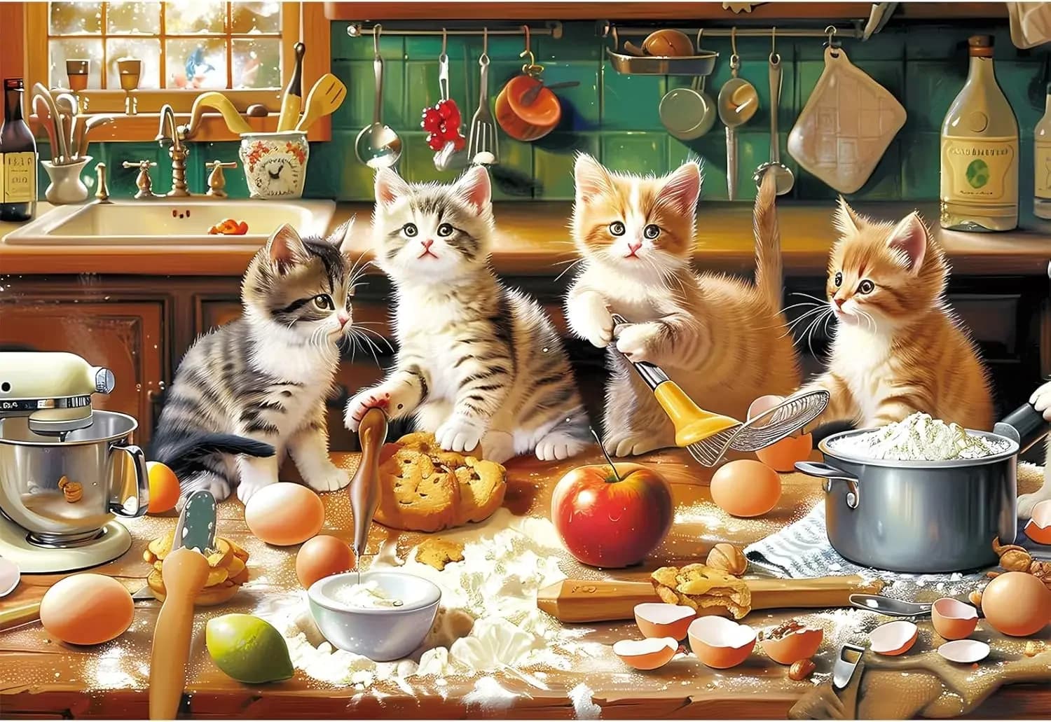 Puzzle da Cucina con Gattini Carini, 1000 o 300 Pezzi, Divertente Attività con Animali per Bambini, Educazione Precoce, Regalo di Compleanno