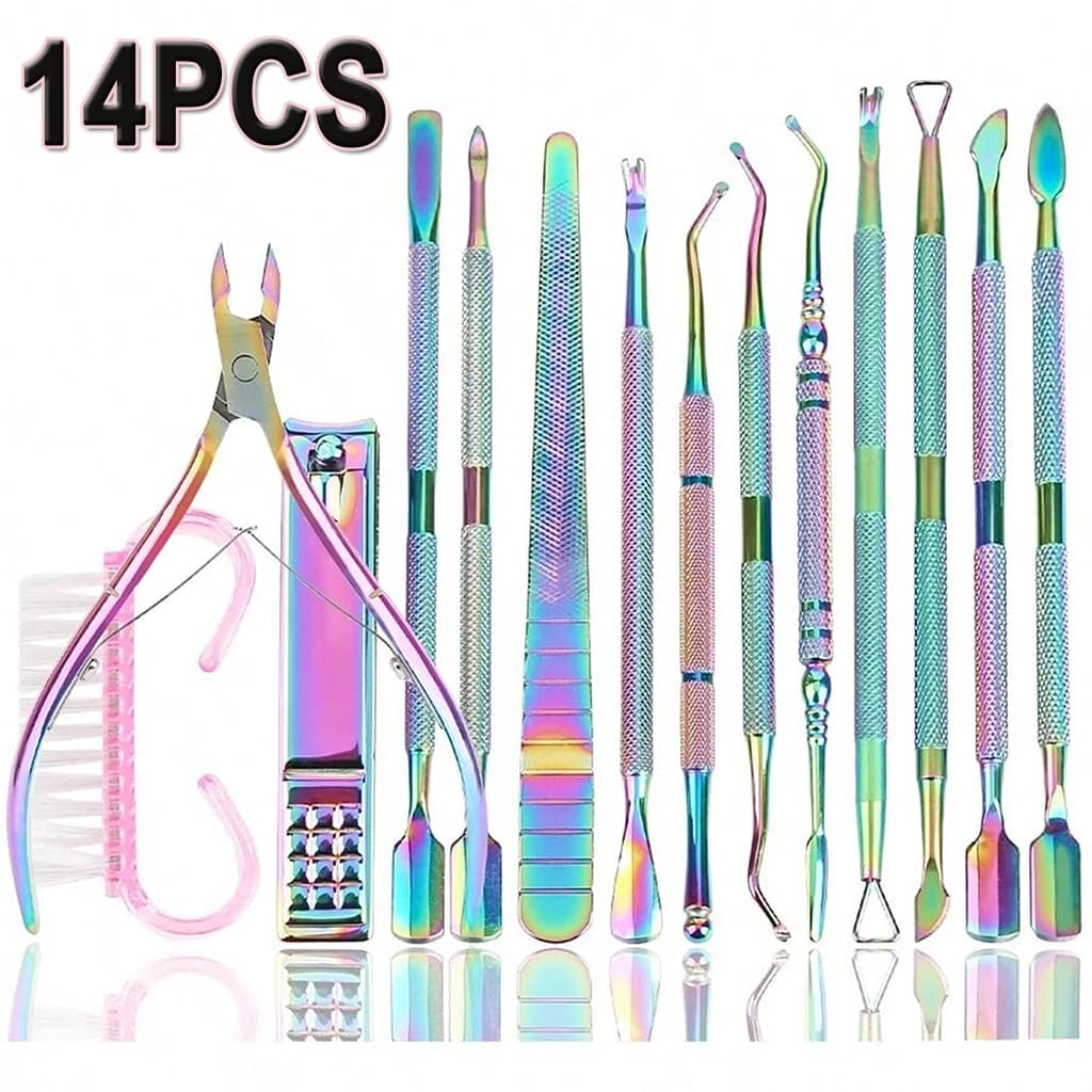 14/2/1 Pcs Stainless Steel Manicure & Pedicure Tool Set, Professional Nail Care Kit with Cuticle Nipper, Nail File, Pusher & Brush for Salon & Home Use