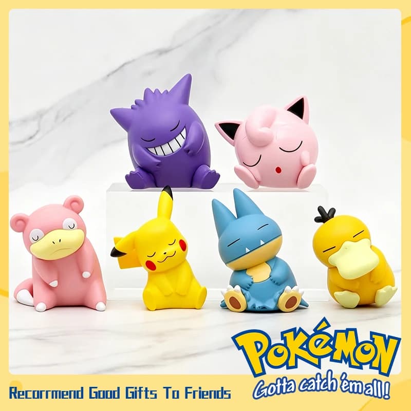 Set di 6 Pezzi Pokemon: Pikachu, Psyduck, Gengar, Jigglypuff, Slowpoke, Modellini Carini, Action Figure Anime, Giocattolo Kawaii, Regalo per Bambini e Fan