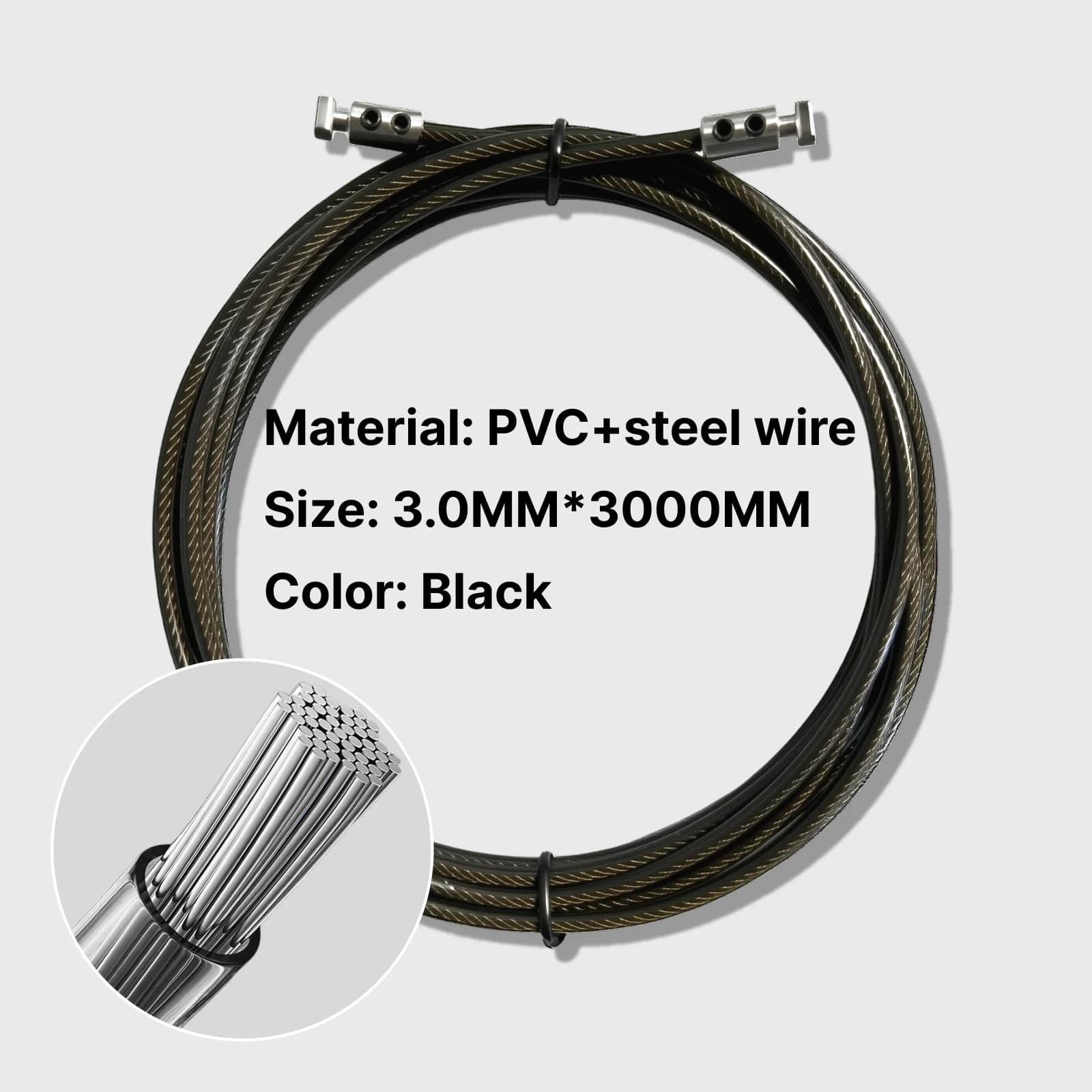 High Strength Black PVC Coated Steel Cable, 3.0 mm / 4,0 mm / 4,8 mm, Tensile Resistant and Durable