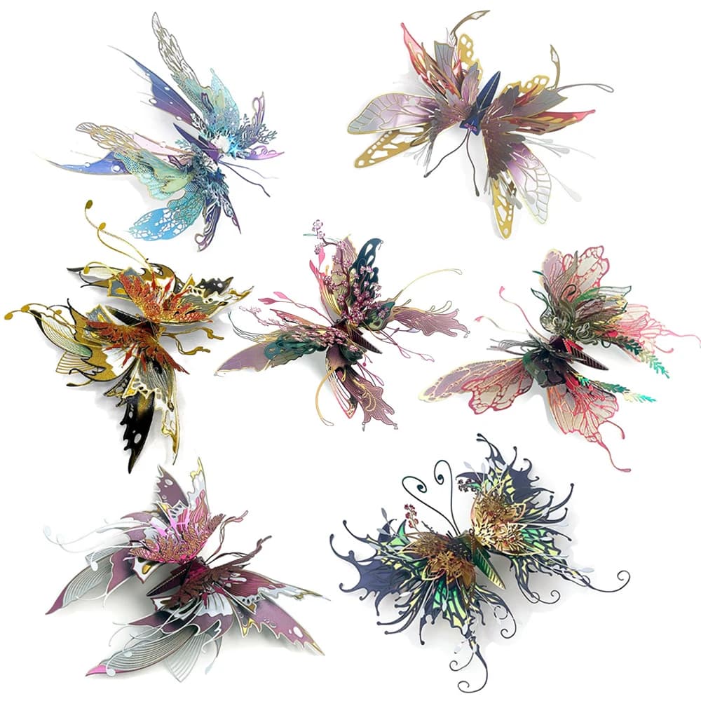 Farfalla colorata Puzzle in metallo 3D Animale fai da te Farfalla squisita Modello di assemblaggio di insetti Kit di taglio laser Puzzle Giocattoli