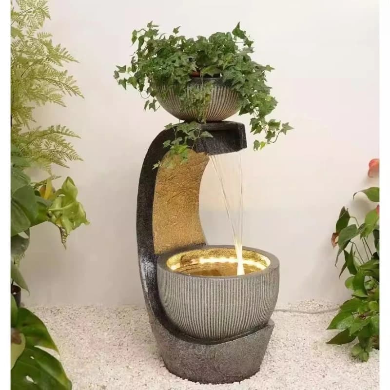 Fontana da soggiorno, elemento decorativo con acqua, umidificatore, ornamento per il soggiorno.