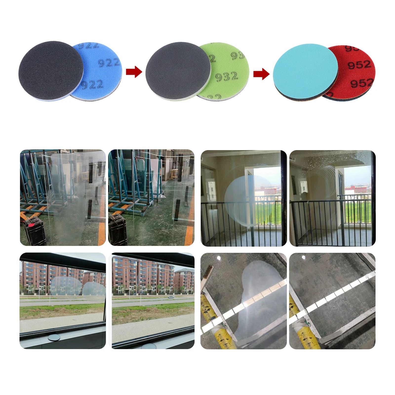 Disco per lucidatura per rettifica per riparazione vetro per parete di tende/Tempato/Auto che esclusa parabrezza/Rimozione graffi in vetro laminato3 pezzi/pacco