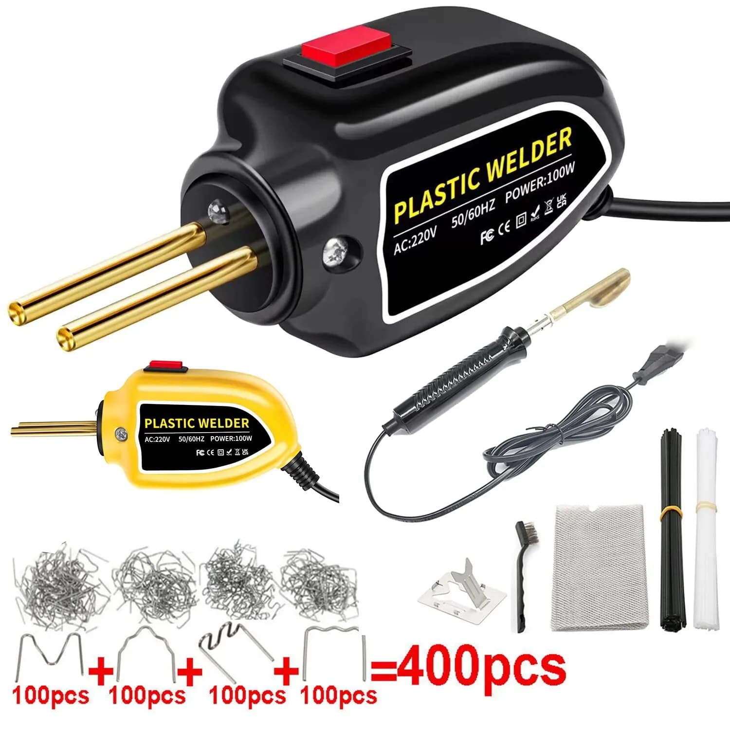 Saldatore di plastica 100W Pistola di calore 400 pezzi Cucitrici a caldo Saldatrice di plastica Paraurti Saldatore Graffette Kit di strumenti di riparazione auto