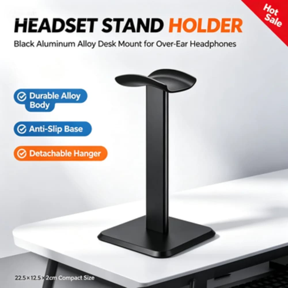 Aluminum Alloy Headphone Stand Desktop Holder Anti Slip Base Detachable ABS Hanger Gaming Headset Rack Space Saving Organizer