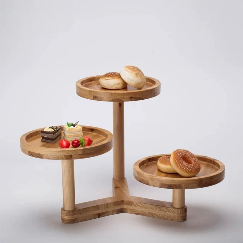 Three-headed solid wood disc display stand, dry point moon cake souvenir, fruit, mobile phone glasses, jewelry, window display