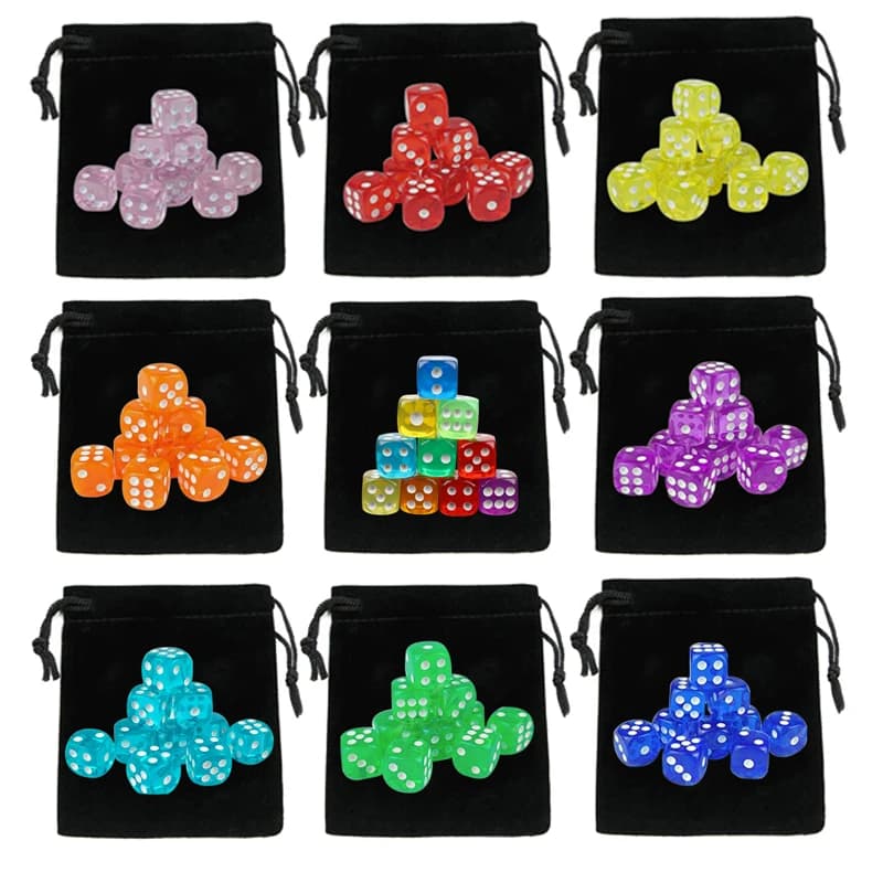 10 pezzi dadi con sacchetto per dadi con coulisse 14MM 6 lati acrilico angolo rotondo gioco da tavolo dadi giochi d'azzardo per feste cubi dadi digitali