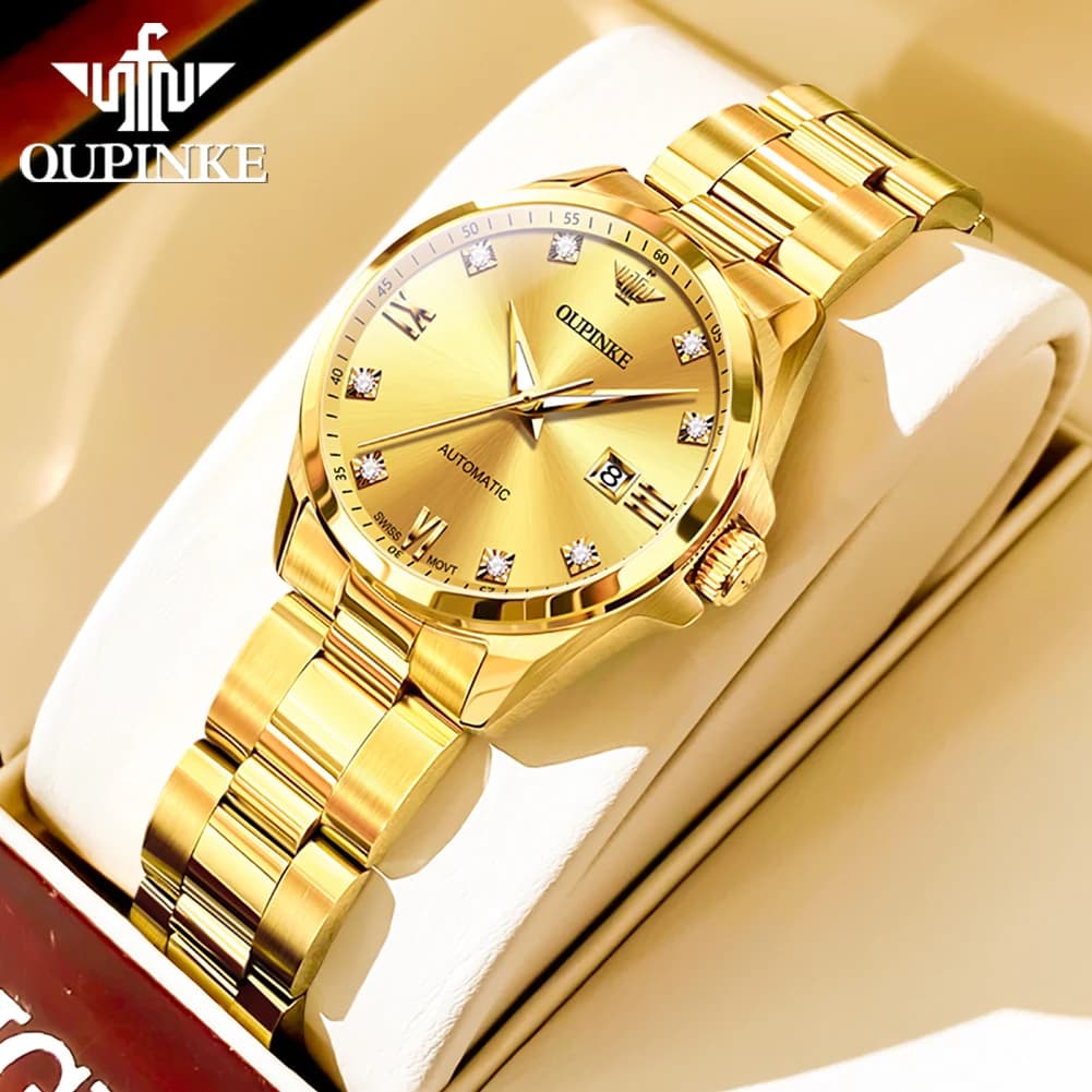 OUPINKE 3199 Orologio meccanico automatico con movimento svizzero con vero diamante per donna Orologio automatico con data Orologio da donna di lusso elegante