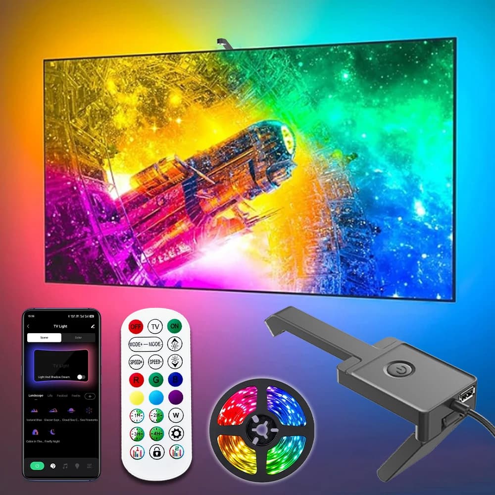 Wiscolor LED TV Retro Illumination Screen sync with USB camera 5V RGBIC LED light strip for 55-65 inch 4K Gaming Room Decor Environmental Light