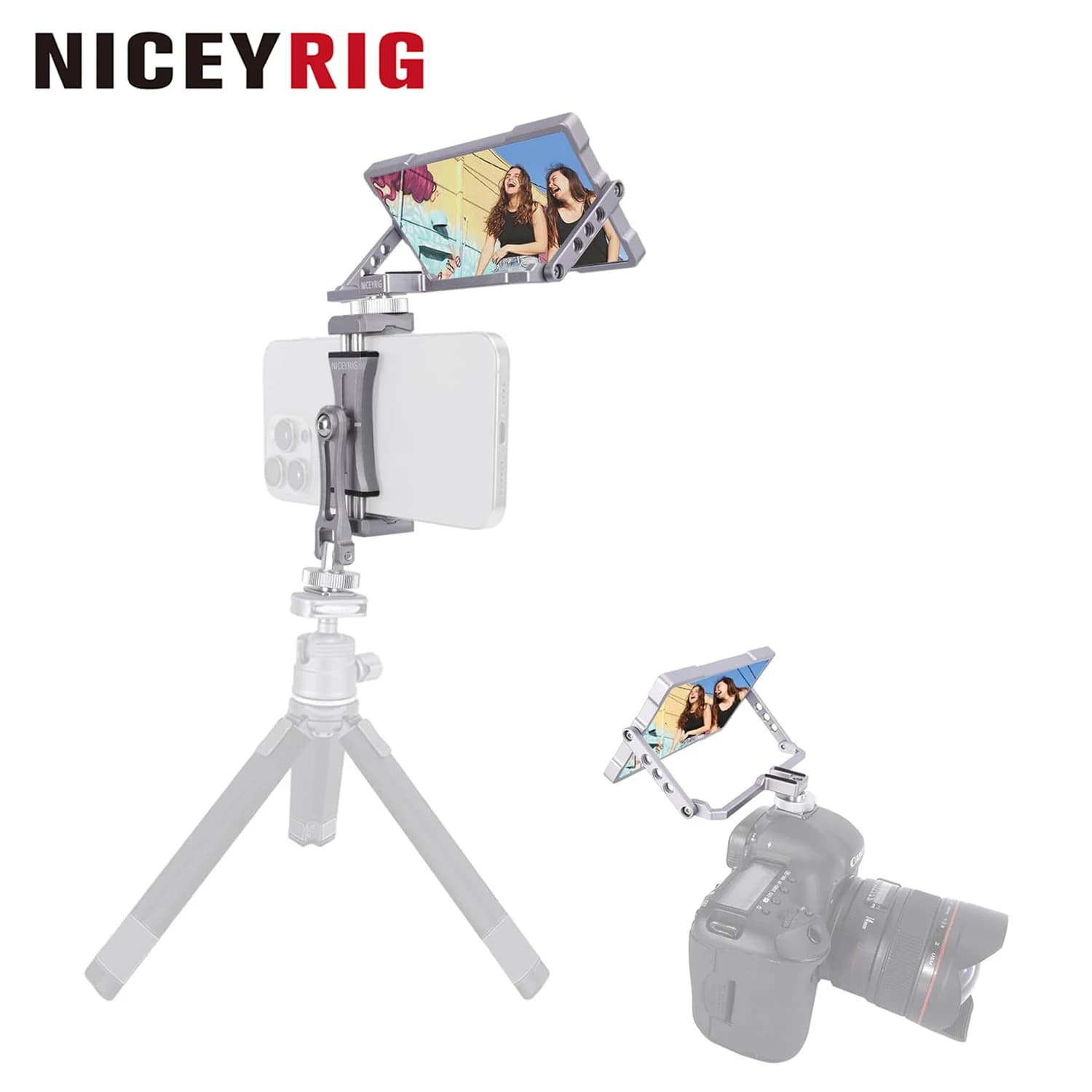 NICEYRIG Kit Specchio Selfie per Vlog con Supporto Treppiede per Smartphone da 6.7'' e 6.1'' iPhone 15 14 13 12 Pro Max, Pro e Android