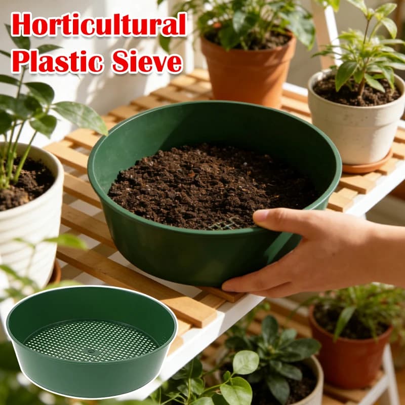 Plastic Round Soil Sieve Tray 21cm for Seed Sowing and Stone Sifting, Garden Flower Pot Soil Filter Mesh, Nursery Planting Tool