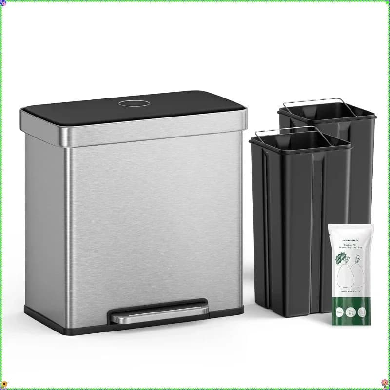 Pattumiera da cucina a doppio scomparto da 16 galloni, bidone da riciclaggio a pedale da 60 litri con chiusura ammortizzata, design per uso domestico e in ufficio