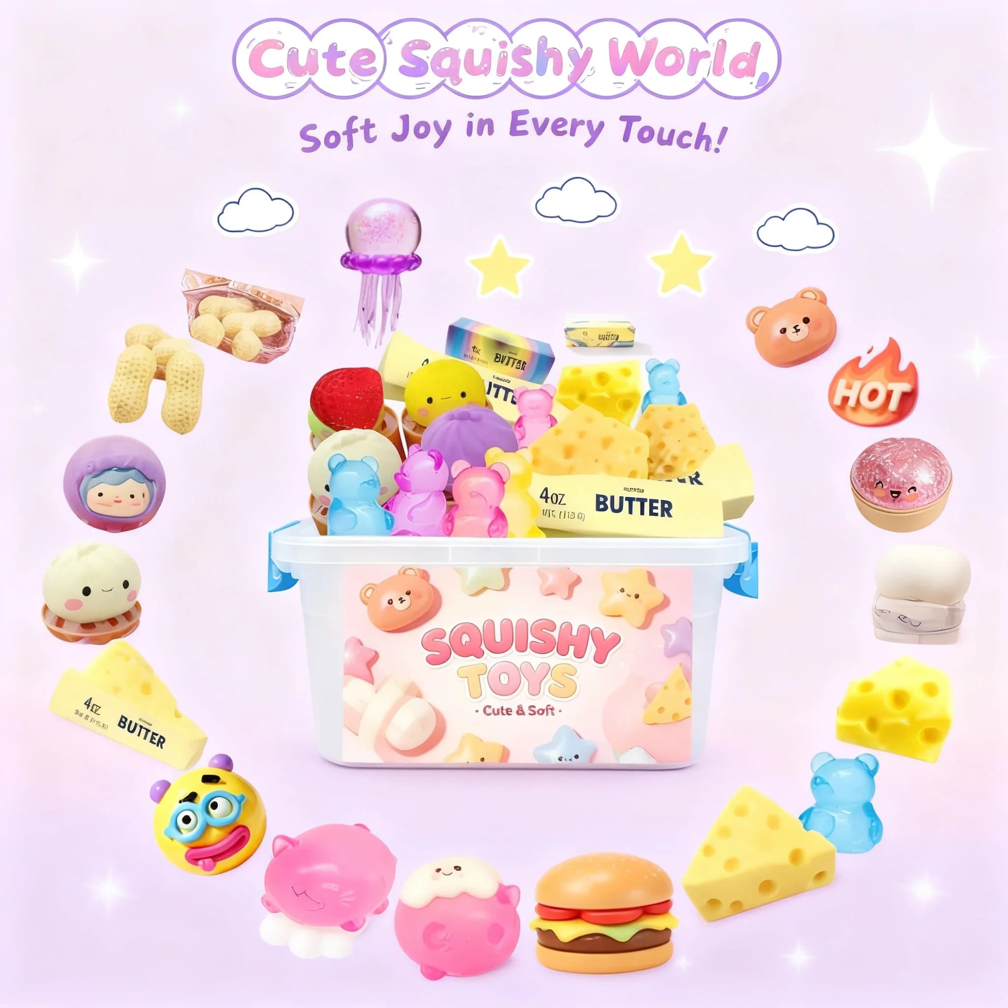 Multi Slow Rising Squishy Blind Box Fidget Toys Random Food Cheese Bun Dumpling Bread Bear Stress Relief Set