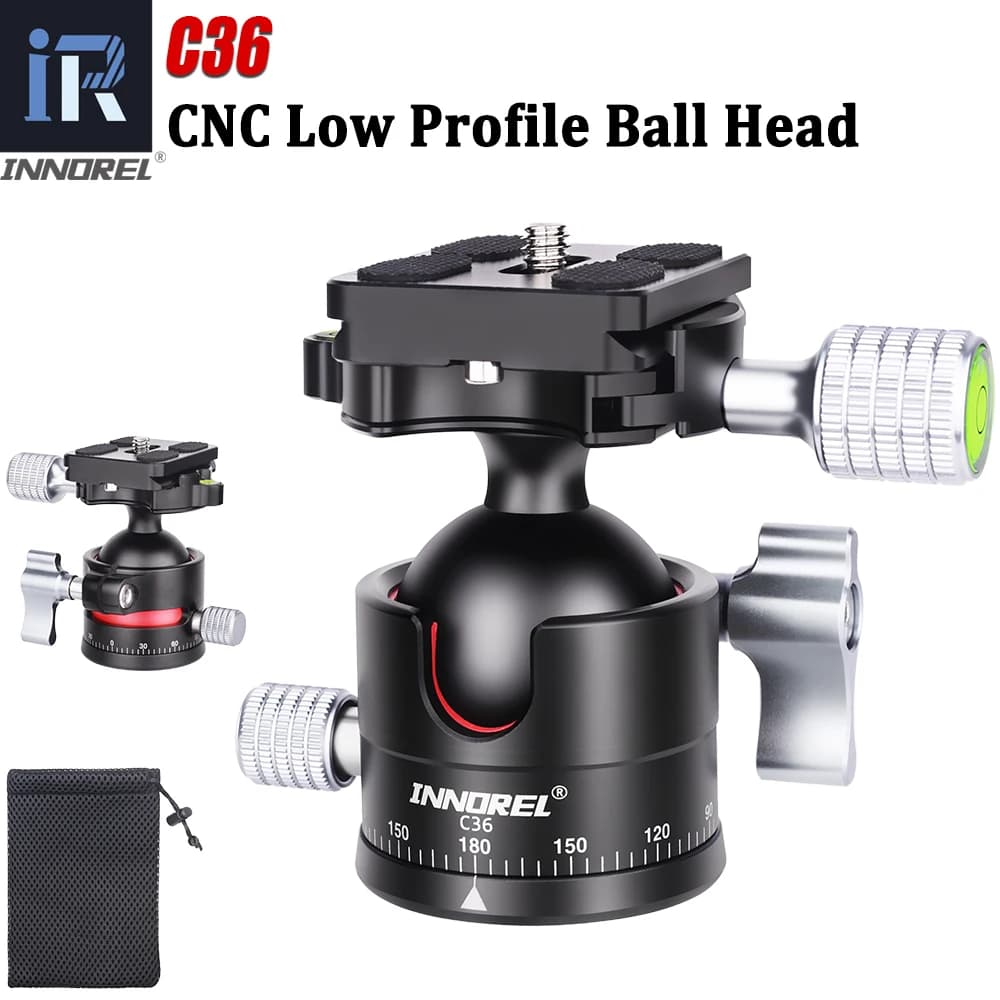 Testa a sfera a basso profilo INNOREL C36 360 ° Testa del treppiede per fotocamera panoramica diametro 36 mm per monopiede, fotocamere DSLR, carico del videocamera 16 kg