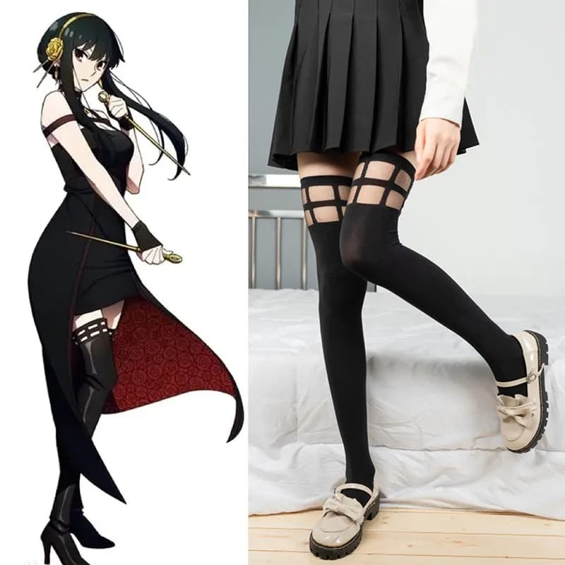 Anime Spy X Family Yor Forger Cosplay Calze sopra il ginocchio Velluto elastico Coscia Calzini neri Collant Costumi di Halloween Accessori