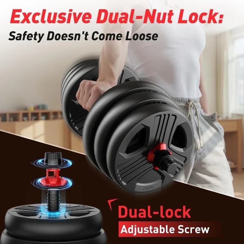 Adjustable dumbbell set, free weight set of 20/35/45/55/70/90 pounds with updated nut, weight set 4 in 1 used as kettlebell, barbell
