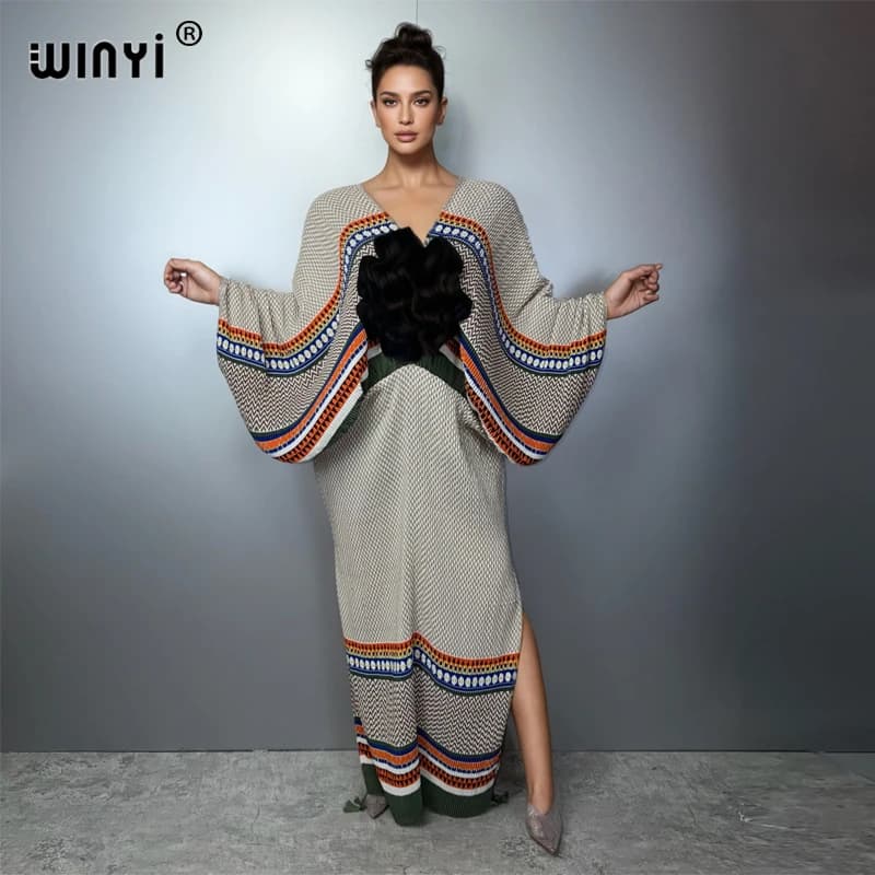 Abito lungo plissettato WINYI da donna, modello ampio ed elastico, design effetto stropicciato, stile boho, elegante per vacanze, abito da sera, abaya di lusso stile Dubai.