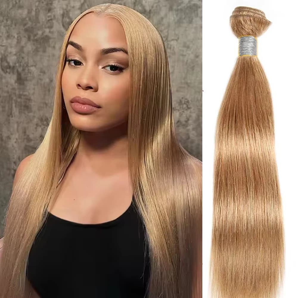Extensioni di Capelli Umani 100% Remy, Biondo Miele, Capelli Vergini Brasiliani per Intrecciatura # 27 Blonde Double Weft 1/3Pz